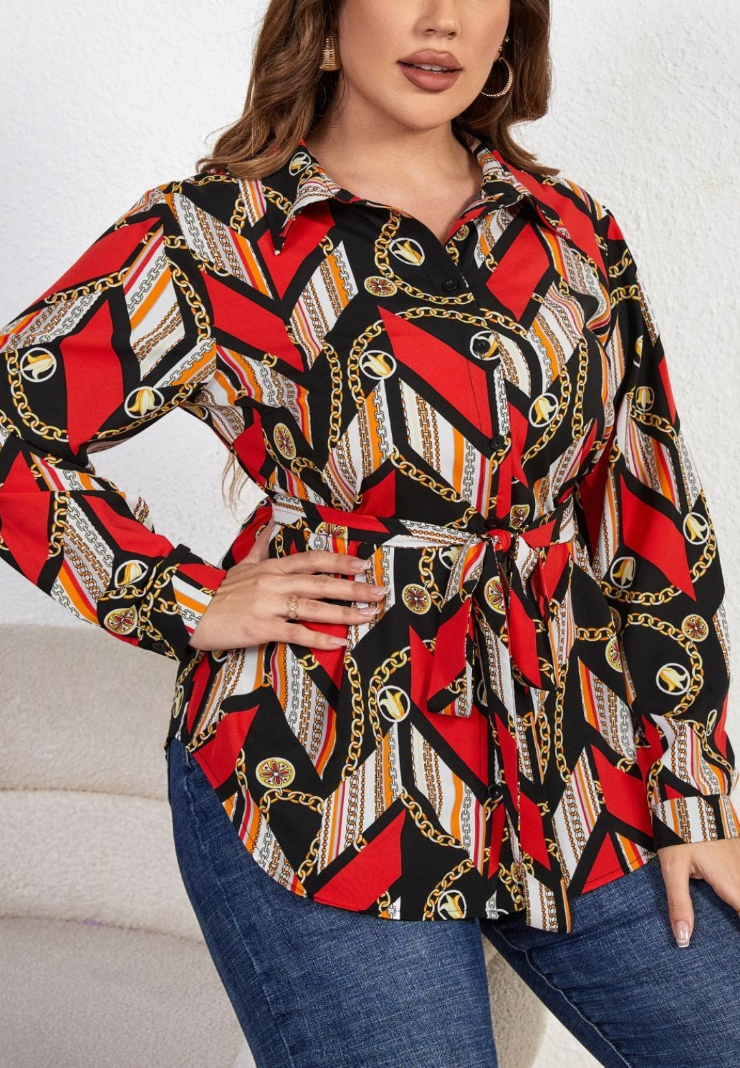 Plus Scarf Print Polo Shirt