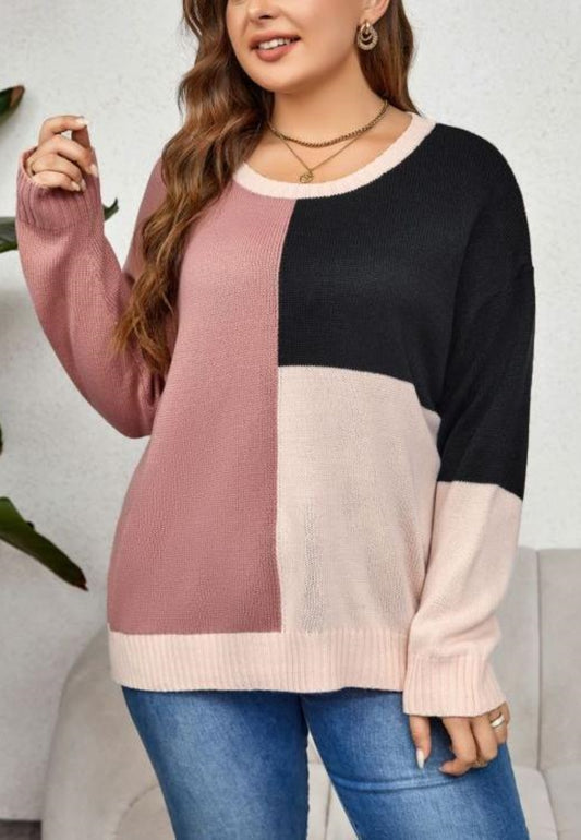 Plus Color Block Knit Sweater