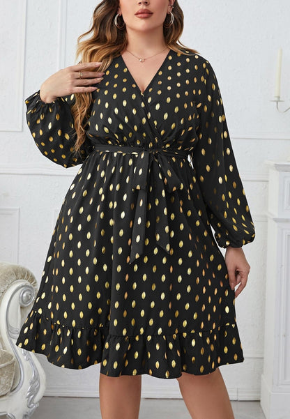 Vestido cruzado con estampado de lunares Plus