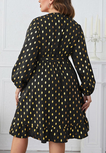 Vestido cruzado con estampado de lunares Plus