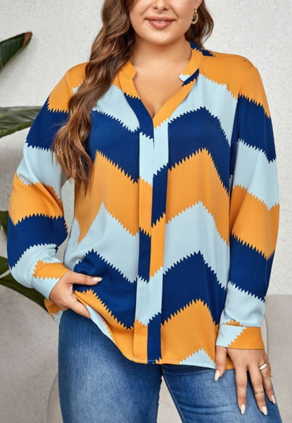 Plus Multicolor Chevron Print Blouse