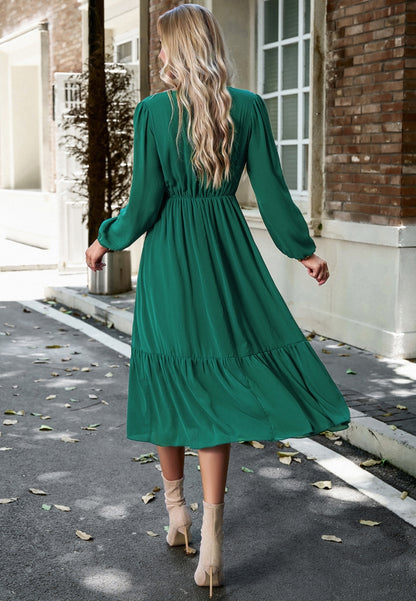 Lace Trim V Neck Midi Dress