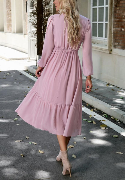 Lace Trim V Neck Midi Dress