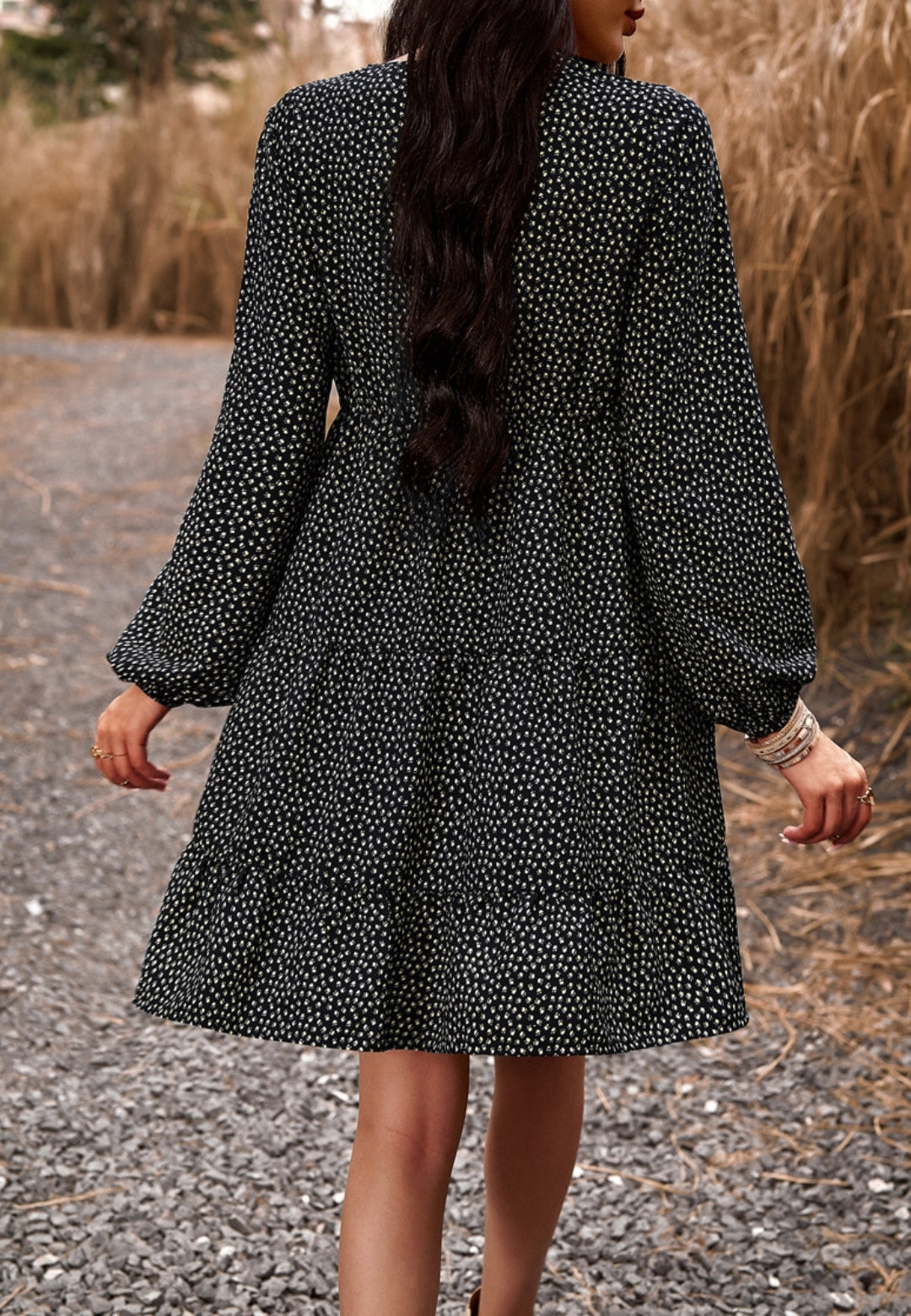 Ditsy Print Tiered Dress