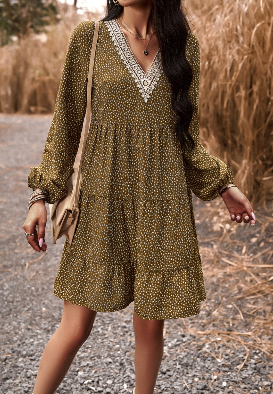 Ditsy Print Tiered Dress