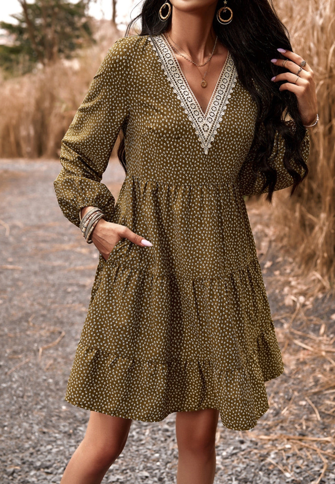 Ditsy Print Tiered Dress