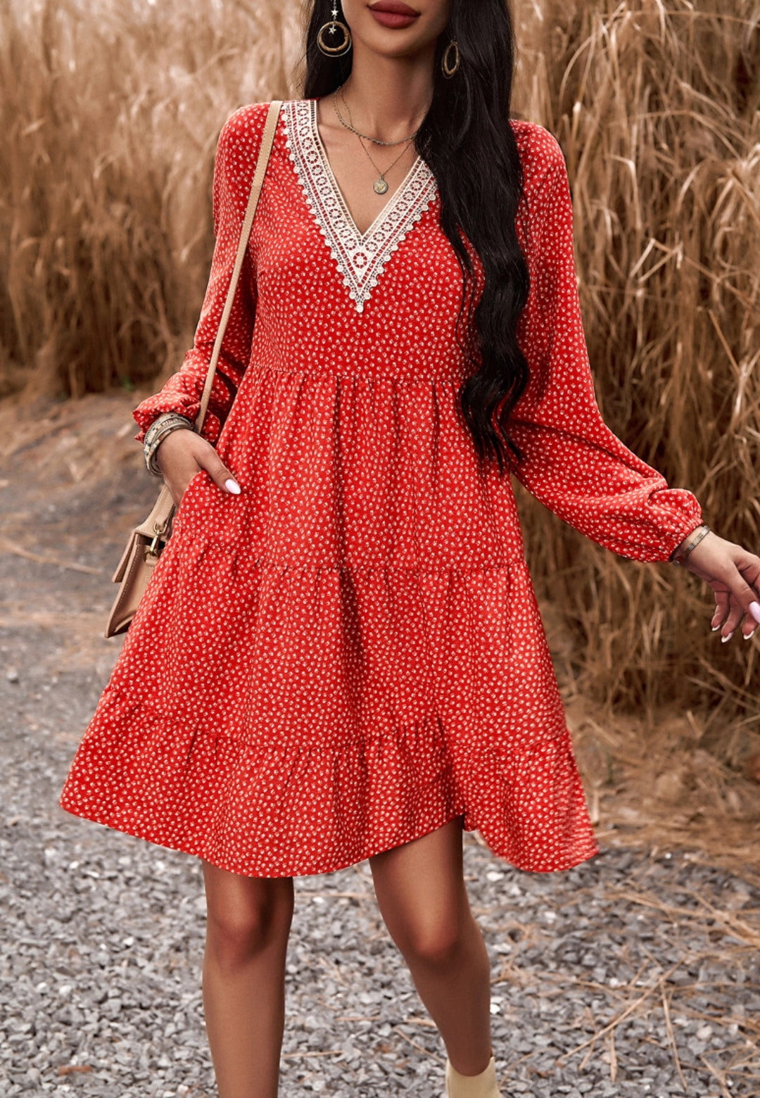 Ditsy Print Tiered Dress