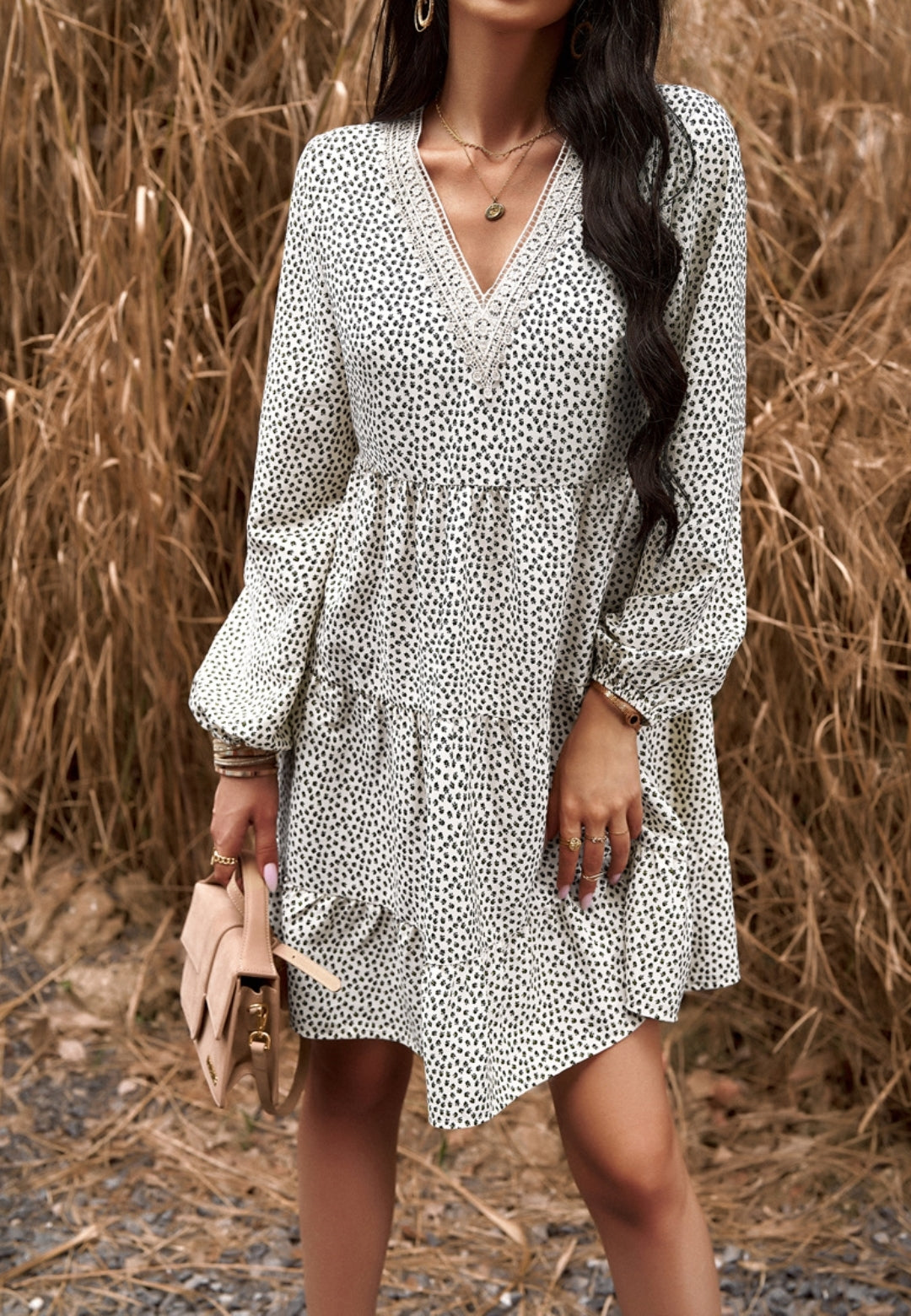 Ditsy Print Tiered Dress