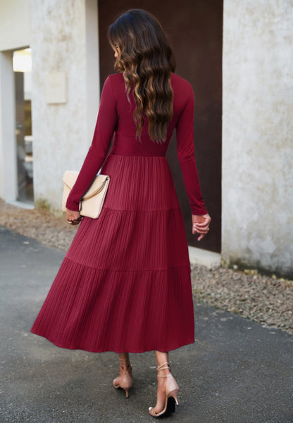 Surplice Neck Pleated Tiered Dress