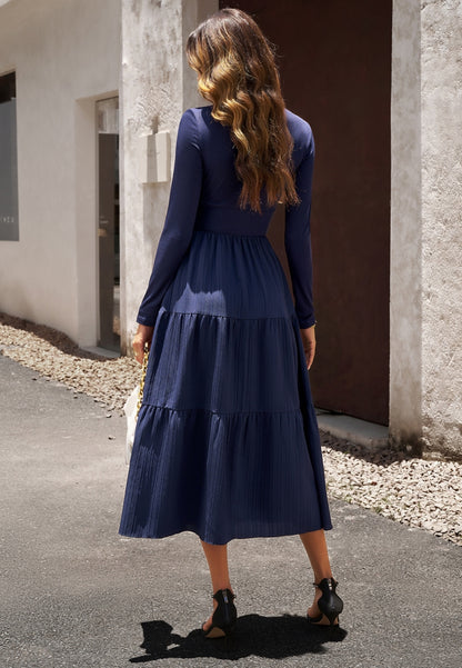 Surplice Neck Pleated Tiered Dress