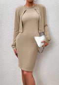 Conjunto de cárdigan y vestido texturizados