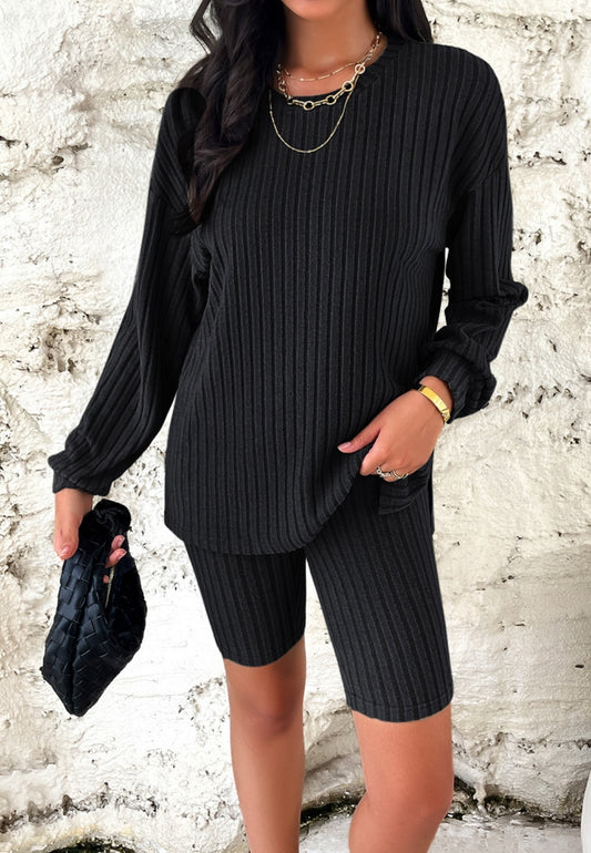Solid Ribbed Knit Lounge Coordinates