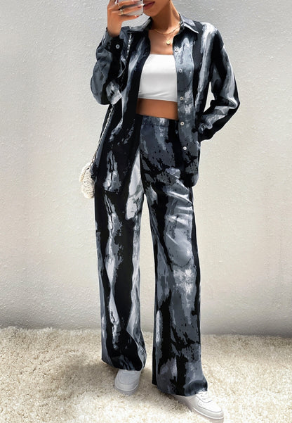 Abstract Print Button Shirt Coordinates