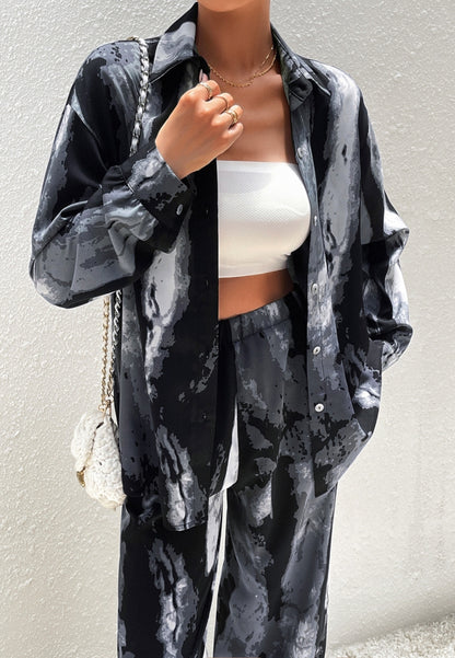 Abstract Print Button Shirt Coordinates