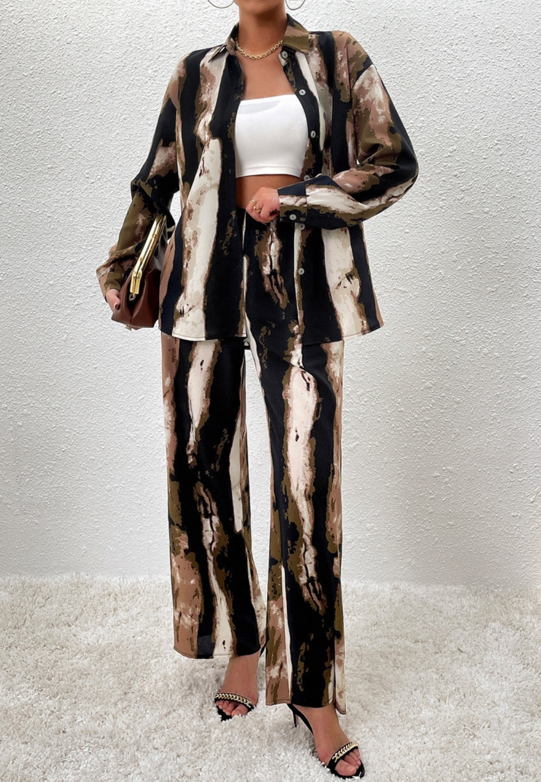 Abstract Print Button Shirt Coordinates