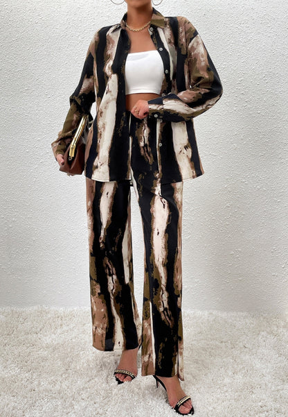 Abstract Print Button Shirt Coordinates