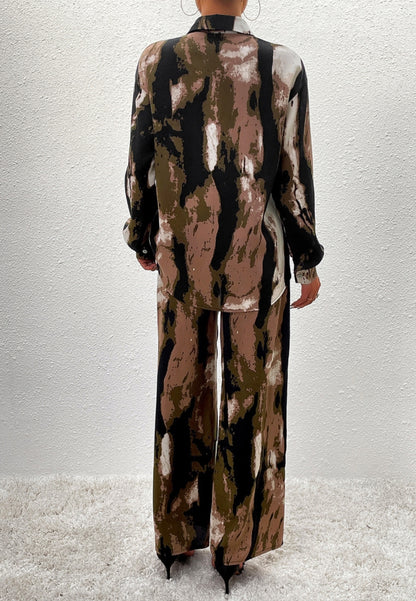 Abstract Print Button Shirt Coordinates