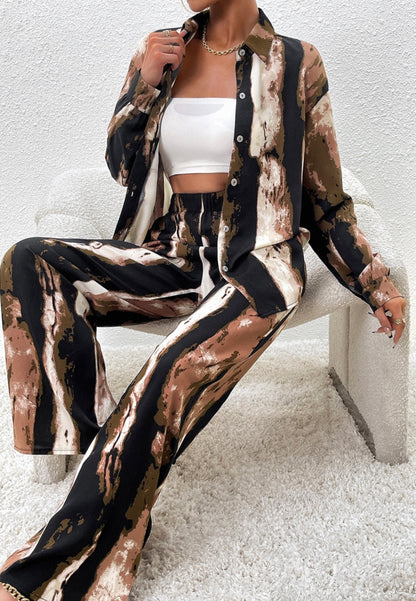 Abstract Print Button Shirt Coordinates