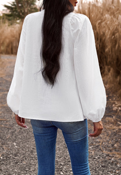 Double Tie Neck Button Blouse