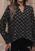 Blusa con cuello con volantes y estampado de cuadrícula