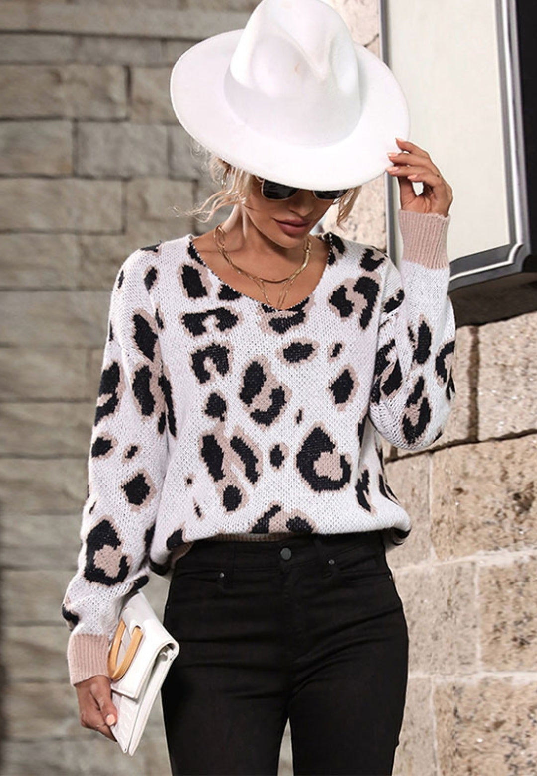 Leopard Print Textured Knit Sweater