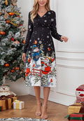 Vestido con cuello cruzado y estampado navideño