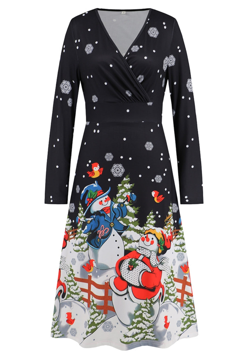 Vestido con cuello cruzado y estampado navideño