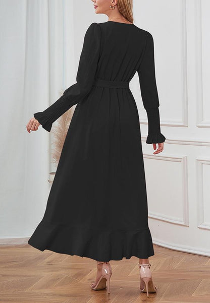 Vestido midi cruzado con dobladillo con volantes