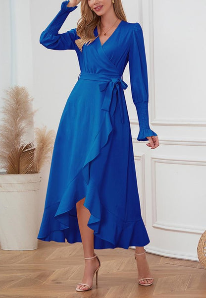 Vestido midi cruzado con dobladillo con volantes