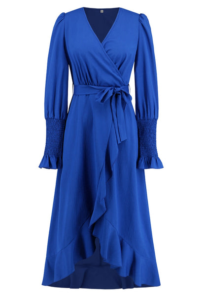 Vestido midi cruzado con dobladillo con volantes