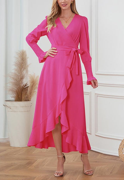 Vestido midi cruzado con dobladillo con volantes