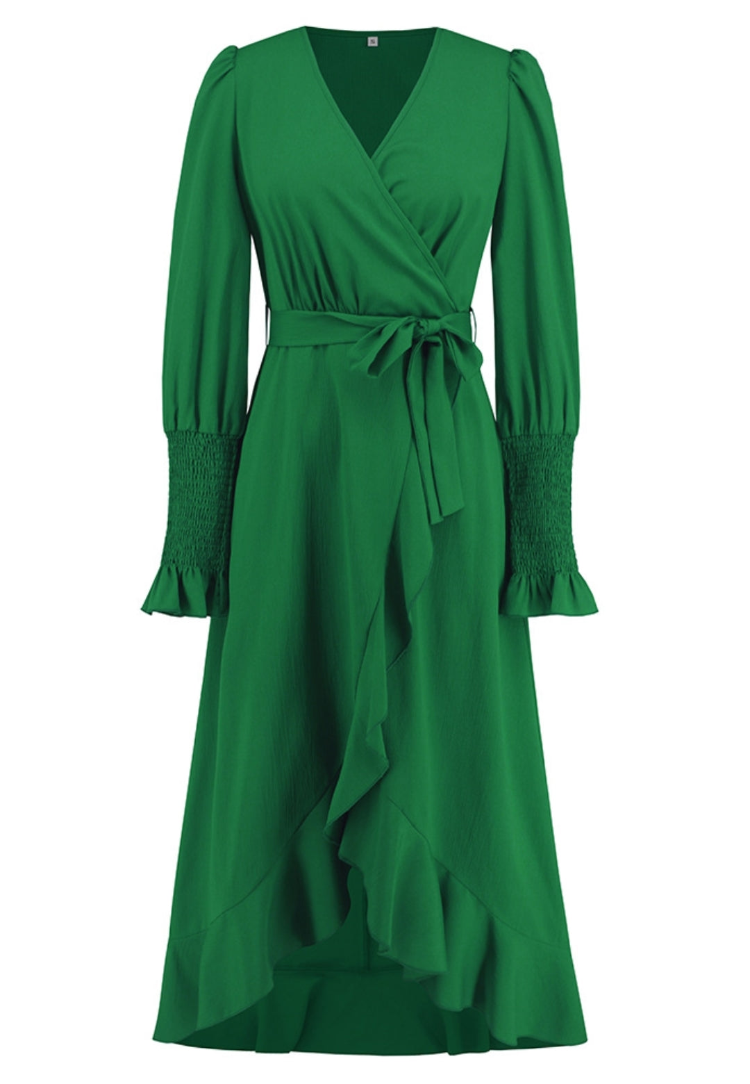 Vestido midi cruzado con dobladillo con volantes