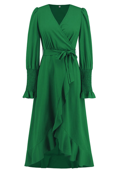 Vestido midi cruzado con dobladillo con volantes