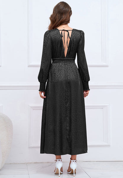 Leopard Print Ruffle Detail Satin Dress