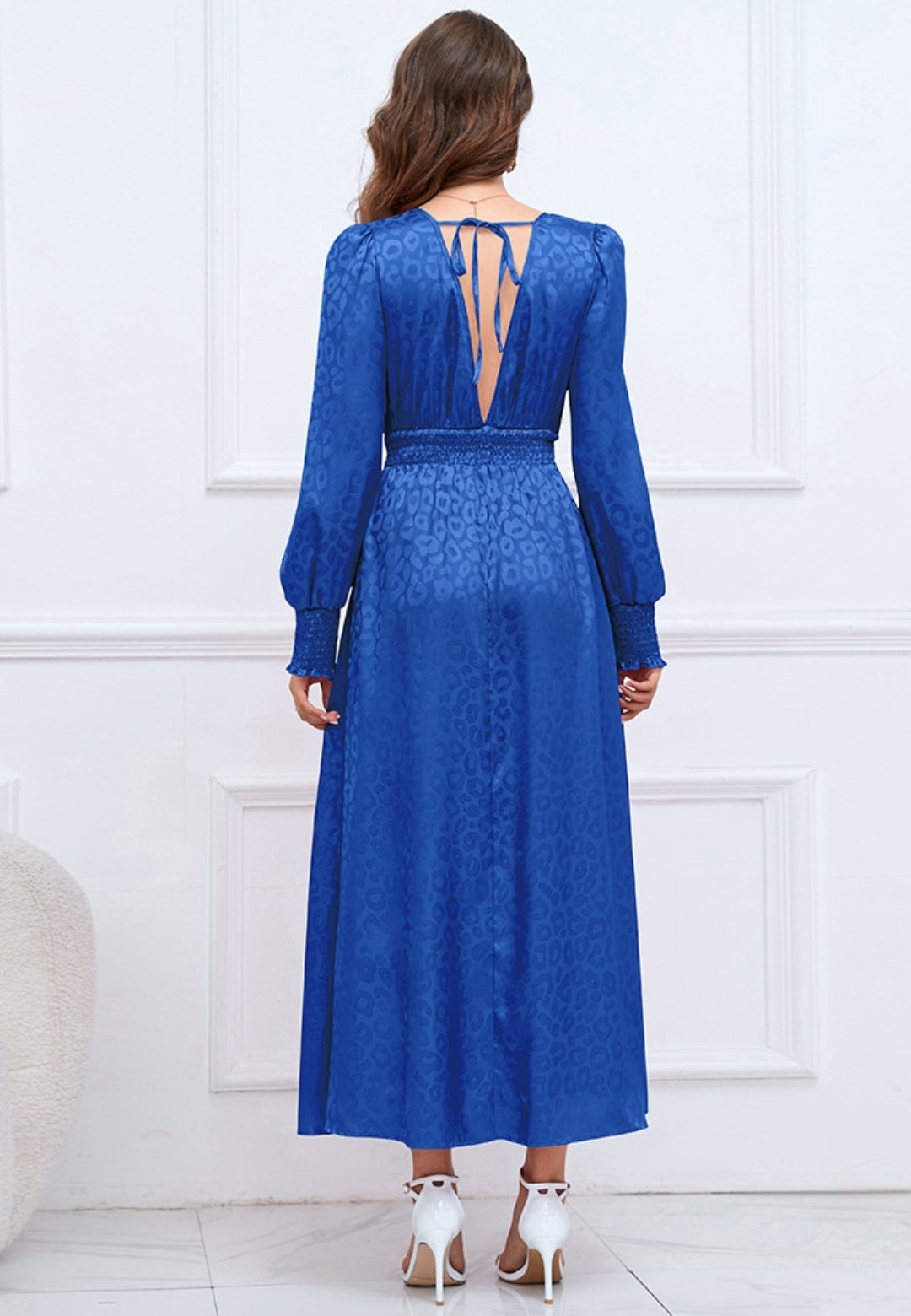 Leopard Print Ruffle Detail Satin Dress