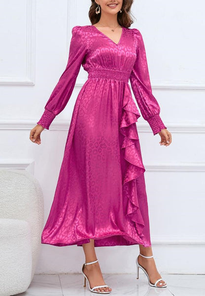 Leopard Print Ruffle Detail Satin Dress