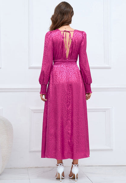 Leopard Print Ruffle Detail Satin Dress