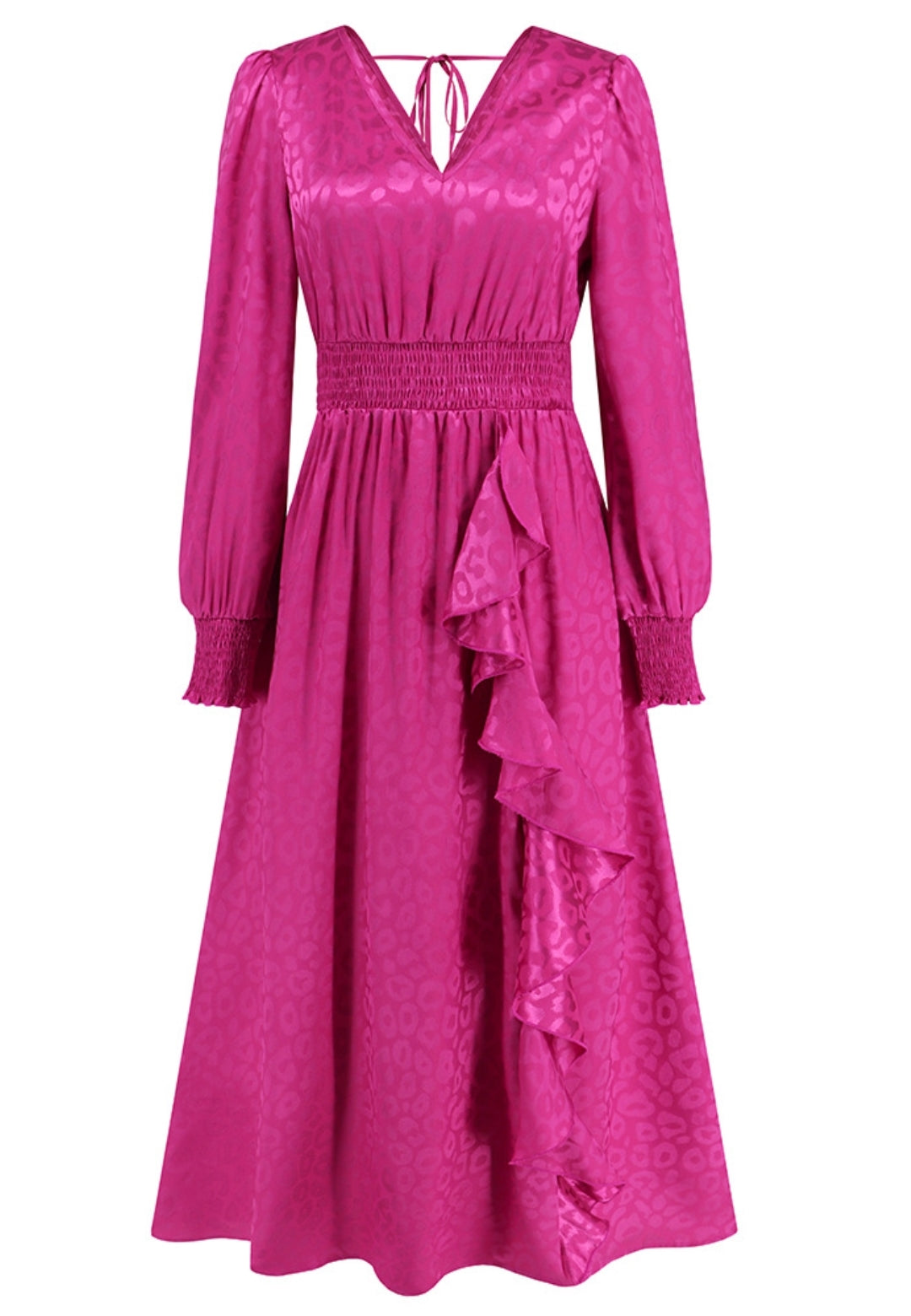 Leopard Print Ruffle Detail Satin Dress