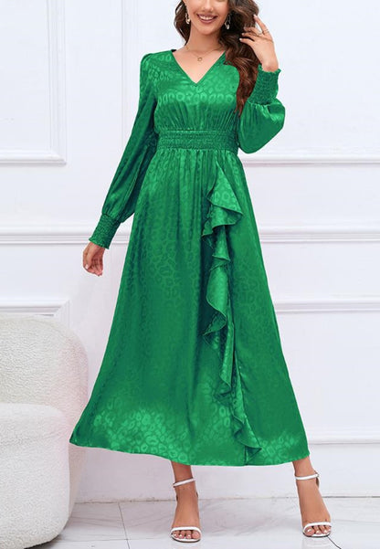 Leopard Print Ruffle Detail Satin Dress