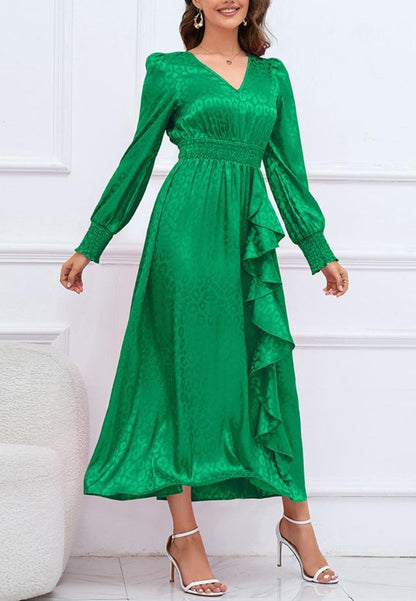 Leopard Print Ruffle Detail Satin Dress