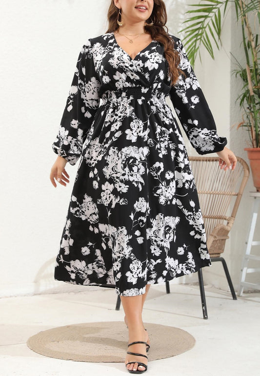 Vestido estampado de rosas Plus