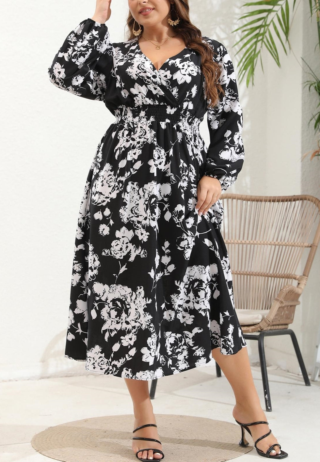 Vestido estampado de rosas Plus
