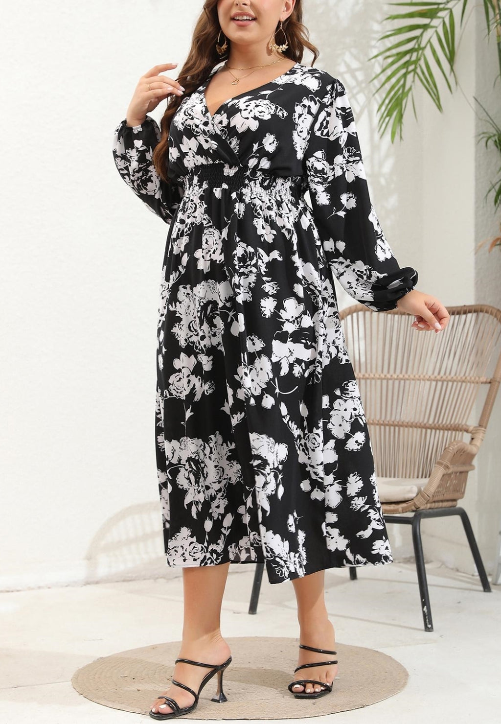 Vestido estampado de rosas Plus