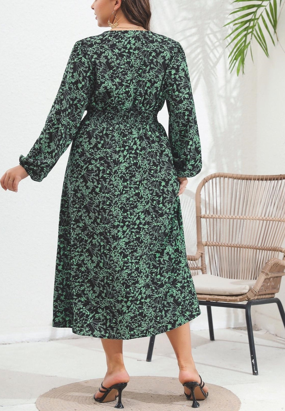Plus Leaf Print Midi Dress