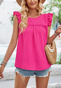Blusa con cuello redondo y hombros con volantes