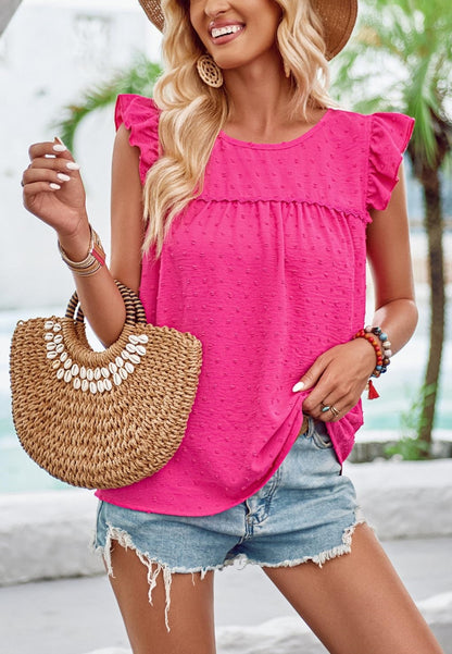 Blusa con cuello redondo y hombros con volantes