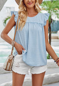 Round Neck Ruffle Shoulder Blouse