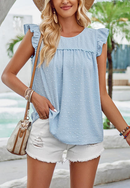 Blusa con cuello redondo y hombros con volantes