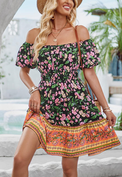 Off-Shoulder Floral Boho Dress