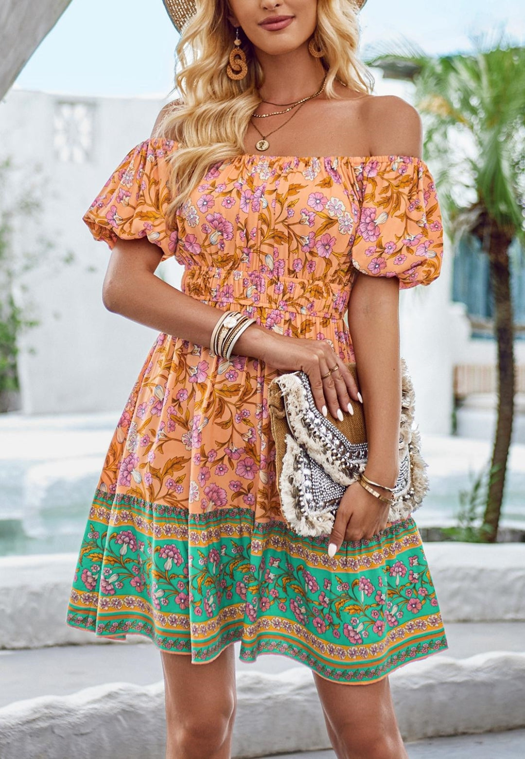 Off-Shoulder Floral Boho Dress